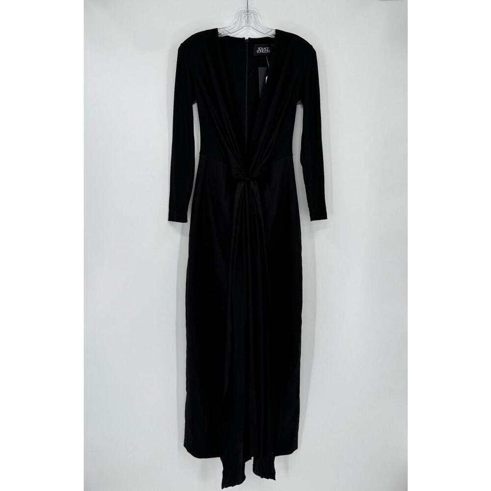 Solace London Black Crepe V Neck Long Sleeve Wrap Ciara Jumpsuit Sz US 2 NEW
